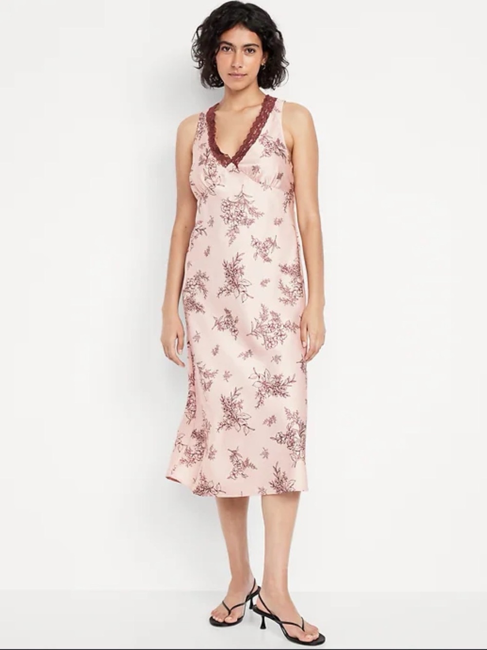 NWT OLD NAVY Pink Floral Lace Trim Satin Fairy Summer Wedding Midi Dress Small